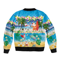 Polynesian Merry Christmas Sleeve Zip Bomber Jacket Funny Santa Beach Tropical Plant and Turtle LT03 - Polynesian Pride