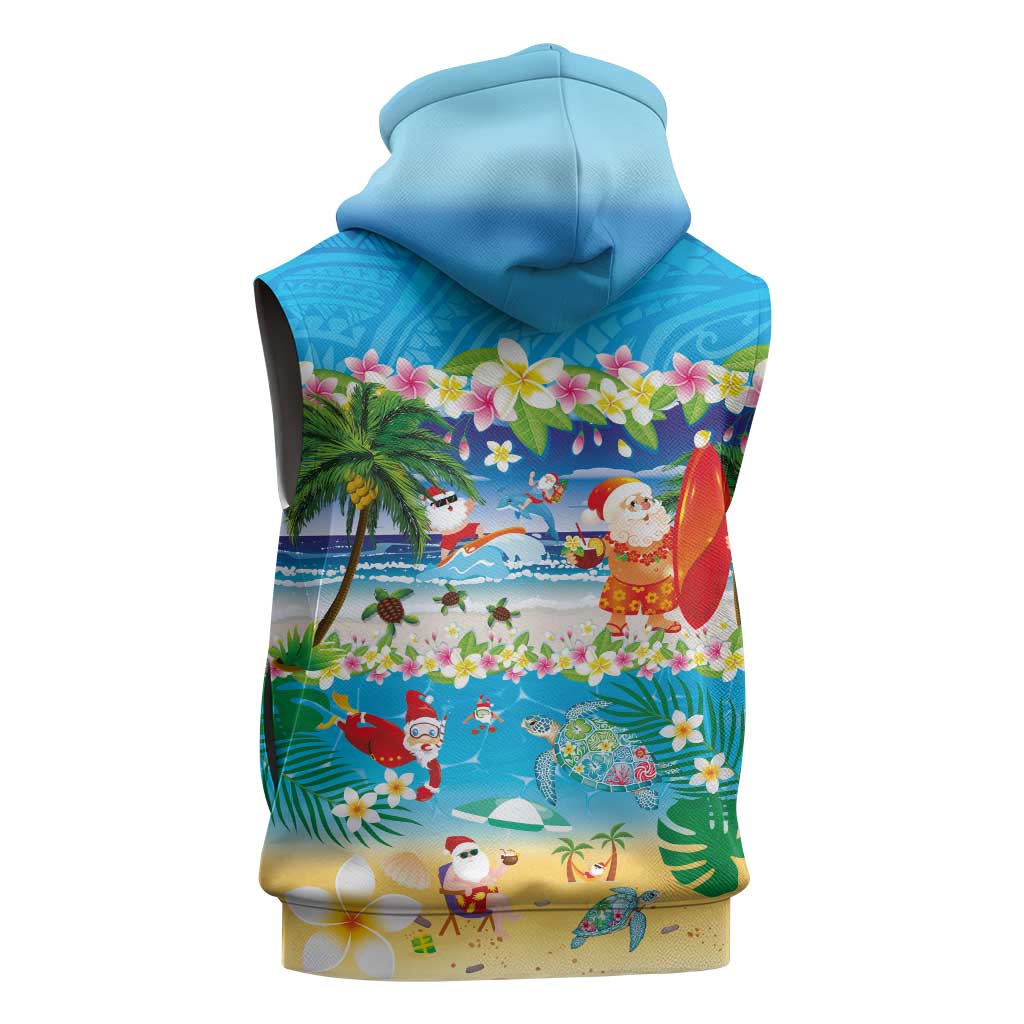 Polynesian Merry Christmas Sleeveless Hoodie Funny Santa Beach Tropical Plant and Turtle LT03 - Polynesian Pride