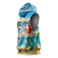 Polynesian Merry Christmas Sleeveless Hoodie Funny Santa Beach Tropical Plant and Turtle LT03 - Polynesian Pride
