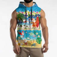Polynesian Merry Christmas Sleeveless Hoodie Funny Santa Beach Tropical Plant and Turtle LT03 - Polynesian Pride