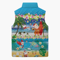 Polynesian Merry Christmas Sleeveless Puffer Jacket Funny Santa Beach Tropical Plant and Turtle LT03 - Polynesian Pride