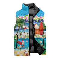 Polynesian Merry Christmas Sleeveless Puffer Jacket Funny Santa Beach Tropical Plant and Turtle LT03 - Polynesian Pride