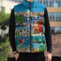 Polynesian Merry Christmas Sleeveless Puffer Jacket Funny Santa Beach Tropical Plant and Turtle LT03 - Polynesian Pride