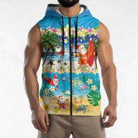 Polynesian Merry Christmas Sleeveless Zip Hoodie Funny Santa Beach Tropical Plant and Turtle LT03 - Polynesian Pride