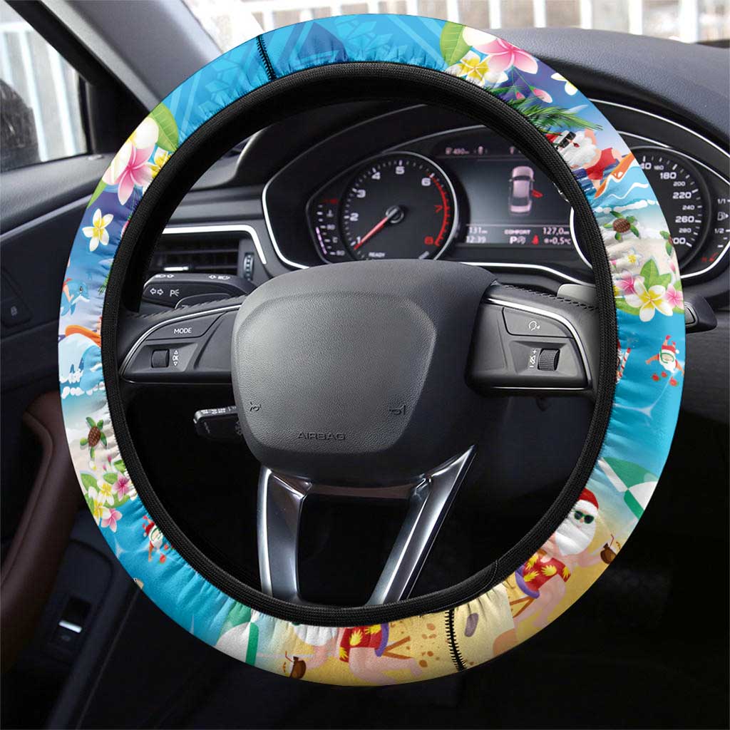 Polynesian Merry Christmas Steering Wheel Cover Funny Santa Beach Tropical Plant and Turtle LT03 - Polynesian Pride