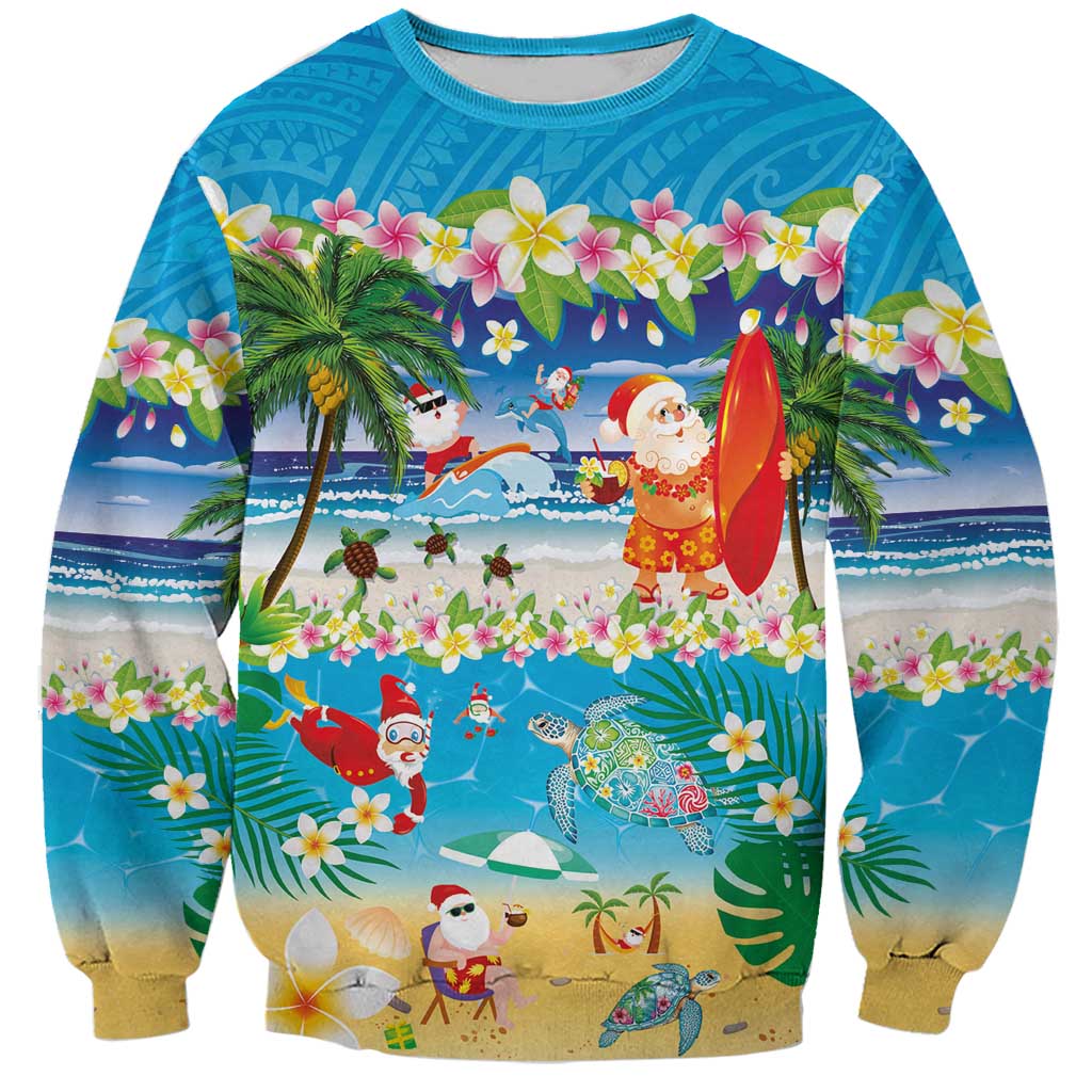 Polynesian Merry Christmas Sweatshirt Funny Santa Beach Tropical Plant and Turtle LT03 Unisex Multicolor - Polynesian Pride