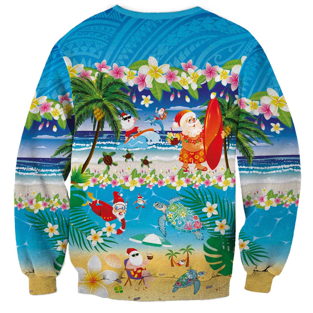 Polynesian Merry Christmas Sweatshirt Funny Santa Beach Tropical Plant and Turtle LT03 - Polynesian Pride