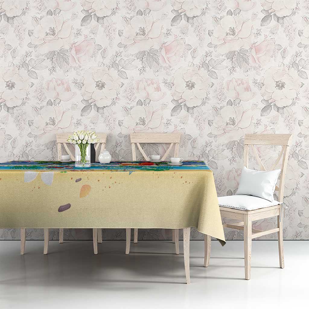 Polynesian Merry Christmas Tablecloth Funny Santa Beach Tropical Plant and Turtle - Polynesian Pride