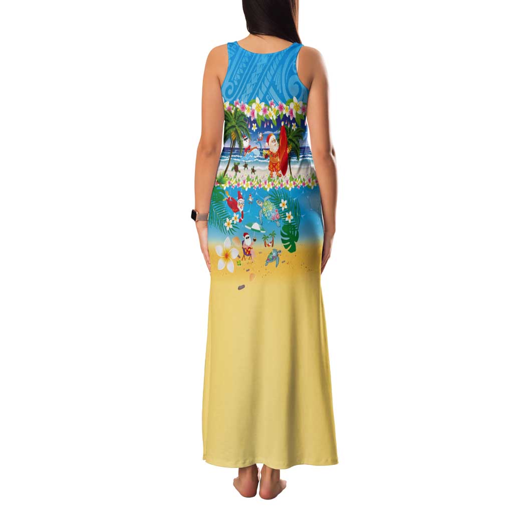 Polynesian Merry Christmas Tank Maxi Dress Funny Santa Beach Tropical Plant and Turtle - Polynesian Pride