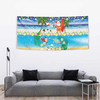 Polynesian Merry Christmas Tapestry Funny Santa Beach Tropical Plant and Turtle - Polynesian Pride