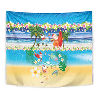 Polynesian Merry Christmas Tapestry Funny Santa Beach Tropical Plant and Turtle - Polynesian Pride