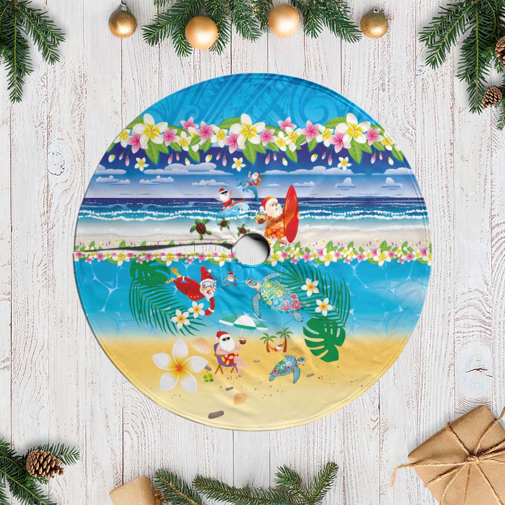Polynesian Merry Christmas Tree Skirt Funny Santa Beach Tropical Plant and Turtle LT03 Casual Multicolor - Polynesian Pride