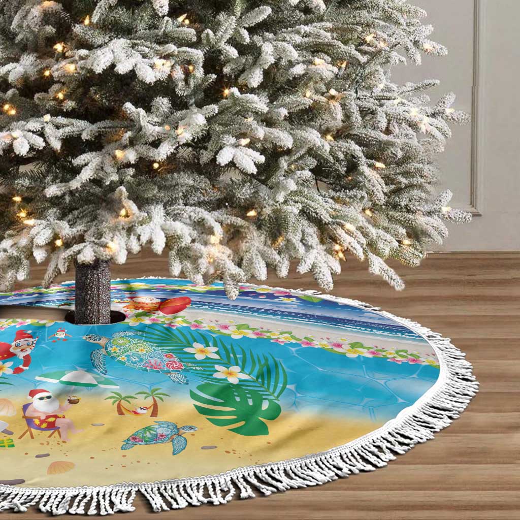 Polynesian Merry Christmas Tree Skirt Funny Santa Beach Tropical Plant and Turtle LT03 - Polynesian Pride