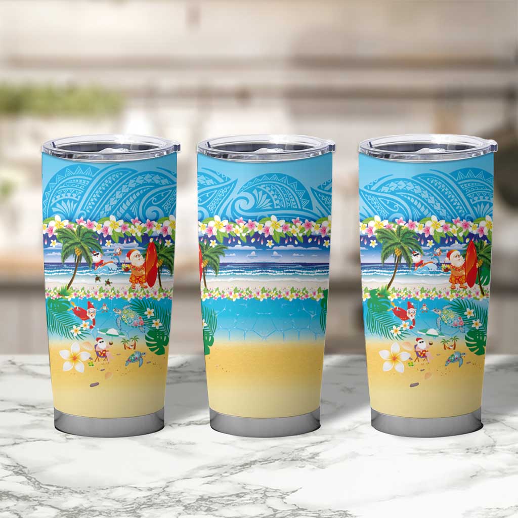 Polynesian Merry Christmas Tumbler Cup Funny Santa Beach Tropical Plant and Turtle - Polynesian Pride