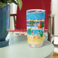 Polynesian Merry Christmas Tumbler Cup Funny Santa Beach Tropical Plant and Turtle - Polynesian Pride