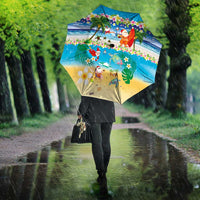 Polynesian Merry Christmas Umbrella Funny Santa Beach Tropical Plant and Turtle - Polynesian Pride