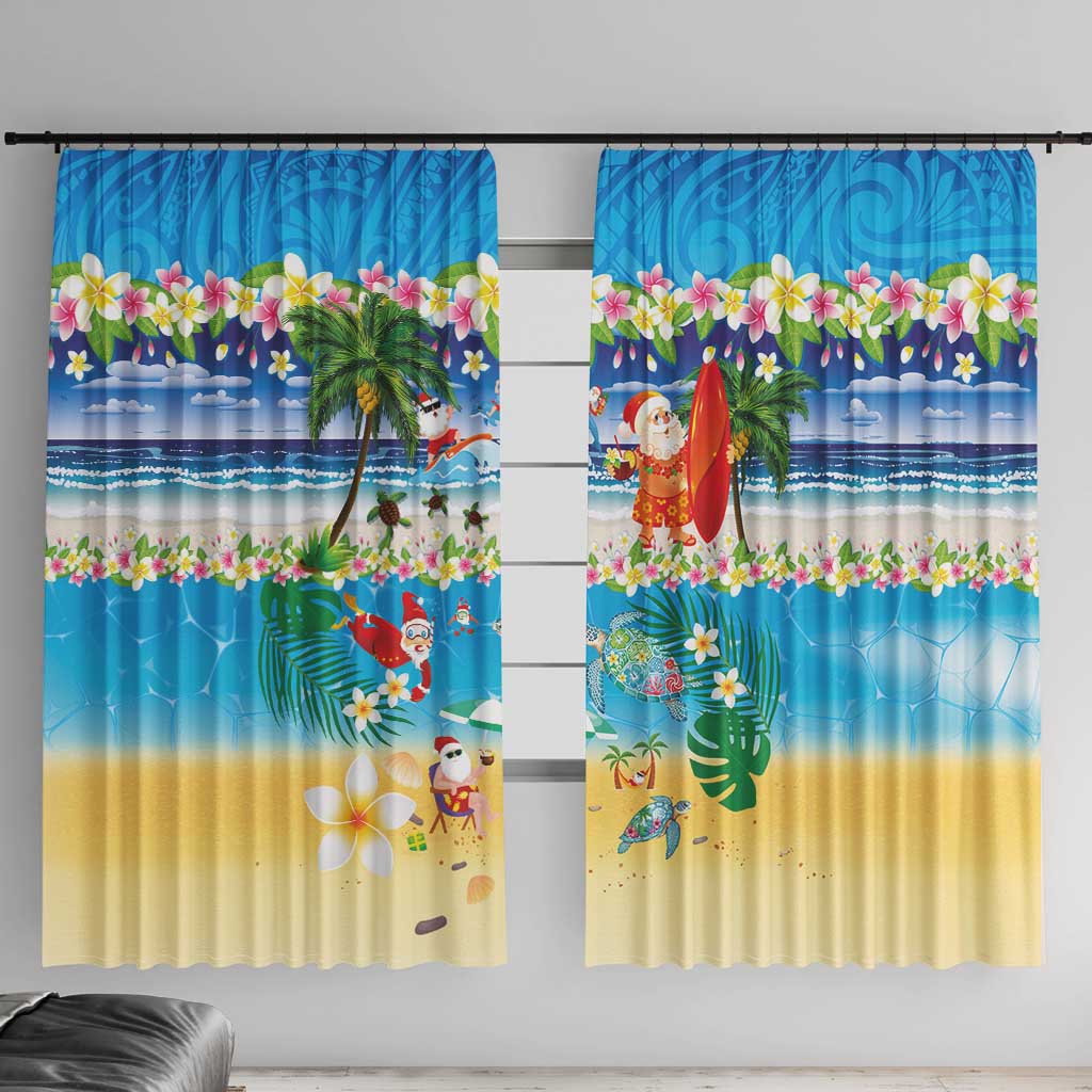 Polynesian Merry Christmas Window Curtain Funny Santa Beach Tropical Plant and Turtle - Polynesian Pride