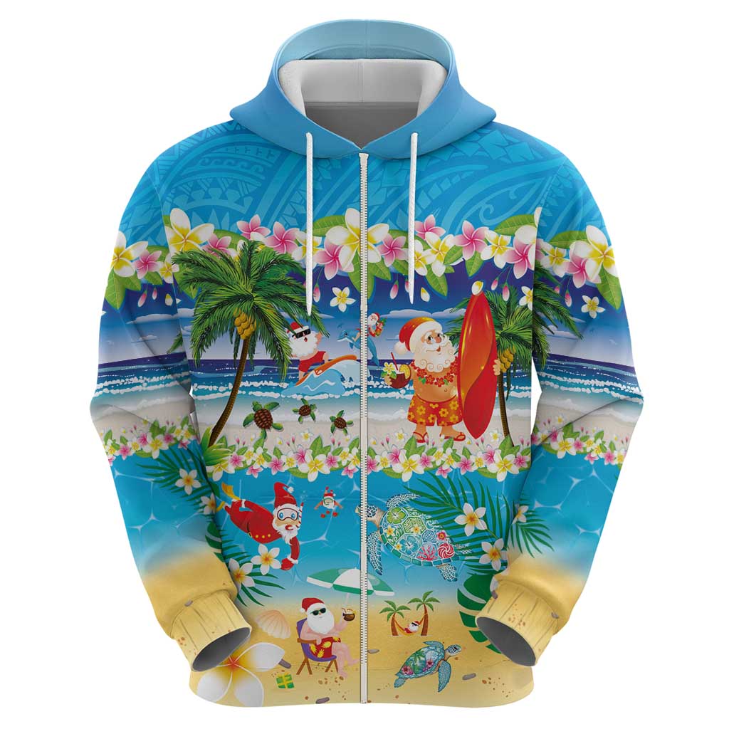 Polynesian Merry Christmas Zip Hoodie Funny Santa Beach Tropical Plant and Turtle LT03 - Polynesian Pride
