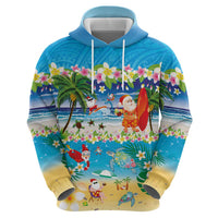 Polynesian Merry Christmas Zip Hoodie Funny Santa Beach Tropical Plant and Turtle LT03 - Polynesian Pride