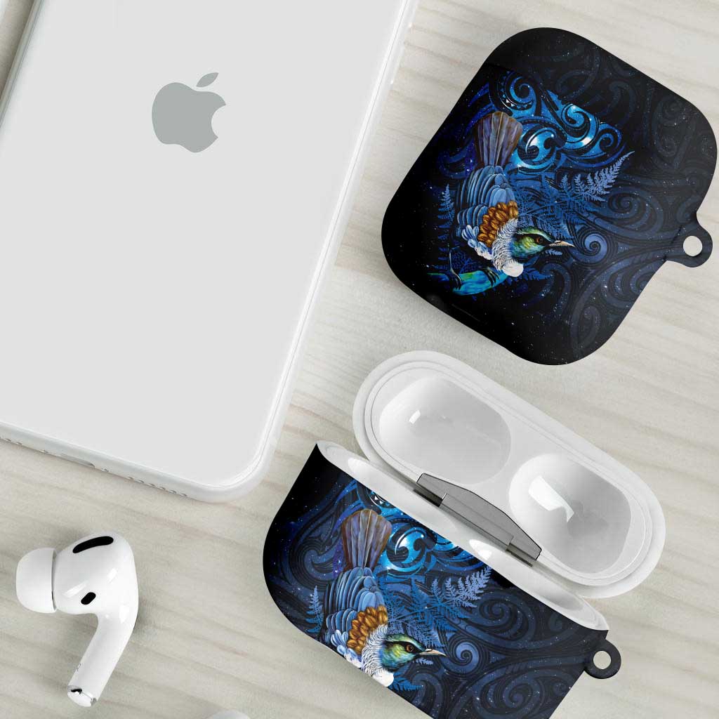Aotearoa Matariki AirPods Case Maori Tribal with Silver Fern and Tui Bird Galaxy Style - Polynesian Pride