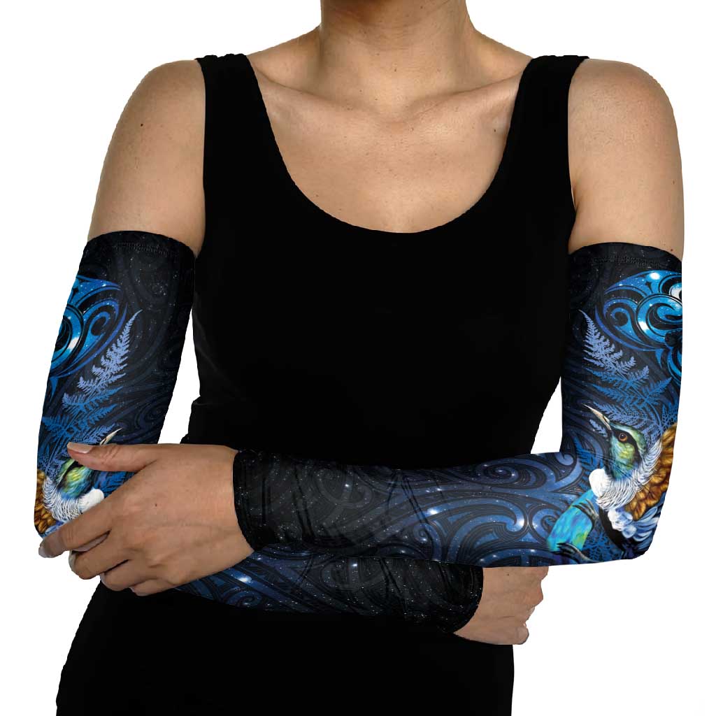 Aotearoa Matariki Arm Sleeves Maori Tribal with Silver Fern and Tui Bird Galaxy Style - Polynesian Pride