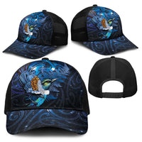 Aotearoa Matariki Baseball Net Cap Maori Tribal with Silver Fern and Tui Bird Galaxy Style - Polynesian Pride