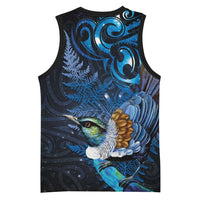 Aotearoa Matariki Basketball Jersey Maori Tribal with Silver Fern and Tui Bird Galaxy Style - Polynesian Pride