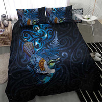 Aotearoa Matariki Bedding Set Maori Tribal with Silver Fern and Tui Bird Galaxy Style - Polynesian Pride