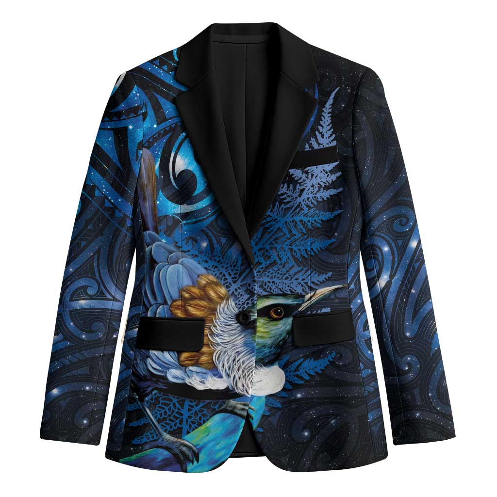 Aotearoa Matariki Blazer Maori Tribal with Silver Fern and Tui Bird Galaxy Style - Polynesian Pride