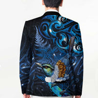 Aotearoa Matariki Blazer Maori Tribal with Silver Fern and Tui Bird Galaxy Style - Polynesian Pride