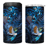 Aotearoa Matariki 4 in 1 Can Cooler Tumbler Maori Tribal with Silver Fern and Tui Bird Galaxy Style - Polynesian Pride