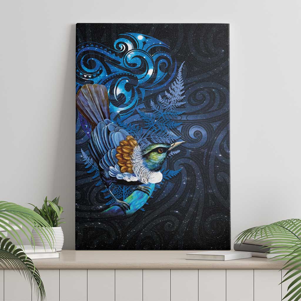 Aotearoa Matariki Canvas Wall Art Maori Tribal with Silver Fern and Tui Bird Galaxy Style - Polynesian Pride