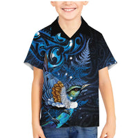 Aotearoa Matariki Family Matching Mermaid Dress and Hawaiian Shirt Maori Tribal with Silver Fern and Tui Bird Galaxy Style - Polynesian Pride