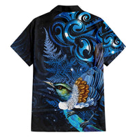 Aotearoa Matariki Family Matching Off The Shoulder Long Sleeve Dress and Hawaiian Shirt Maori Tribal with Silver Fern and Tui Bird Galaxy Style - Polynesian Pride
