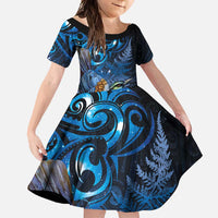 Aotearoa Matariki Family Matching Off Shoulder Maxi Dress and Hawaiian Shirt Maori Tribal with Silver Fern and Tui Bird Galaxy Style - Polynesian Pride