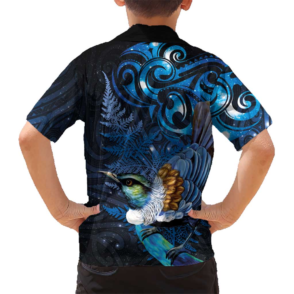 Aotearoa Matariki Family Matching Puletasi and Hawaiian Shirt Maori Tribal with Silver Fern and Tui Bird Galaxy Style - Polynesian Pride