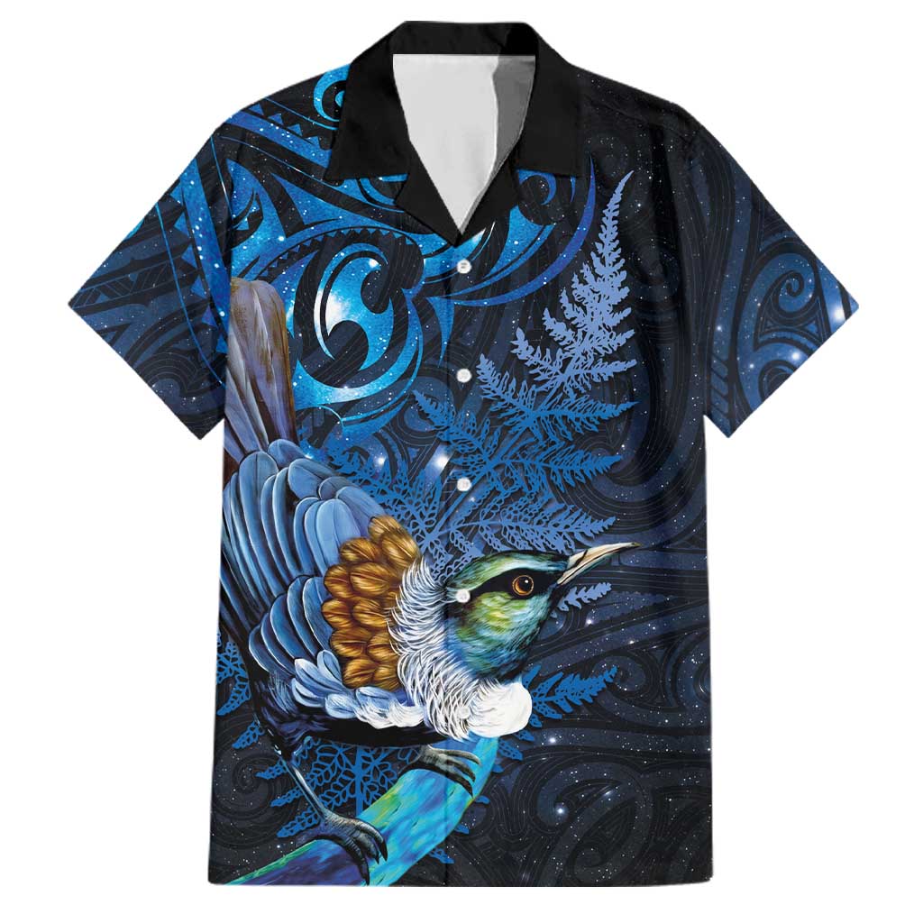 Aotearoa Matariki Family Matching Puletasi and Hawaiian Shirt Maori Tribal with Silver Fern and Tui Bird Galaxy Style - Polynesian Pride