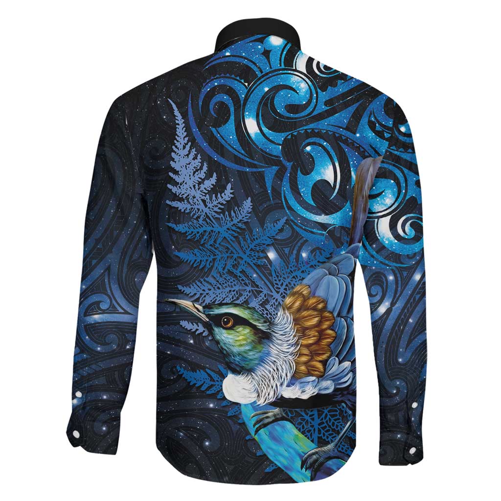 Aotearoa Matariki Family Matching Puletasi and Hawaiian Shirt Maori Tribal with Silver Fern and Tui Bird Galaxy Style - Polynesian Pride