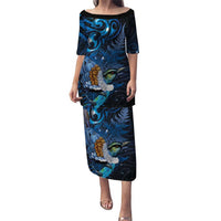 Aotearoa Matariki Family Matching Puletasi and Hawaiian Shirt Maori Tribal with Silver Fern and Tui Bird Galaxy Style - Polynesian Pride