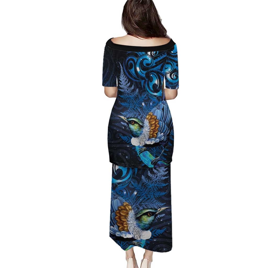 Aotearoa Matariki Family Matching Puletasi and Hawaiian Shirt Maori Tribal with Silver Fern and Tui Bird Galaxy Style - Polynesian Pride
