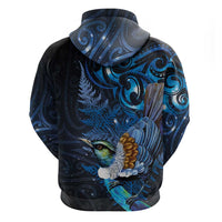 Aotearoa Matariki Hoodie Maori Tribal with Silver Fern and Tui Bird Galaxy Style - Polynesian Pride