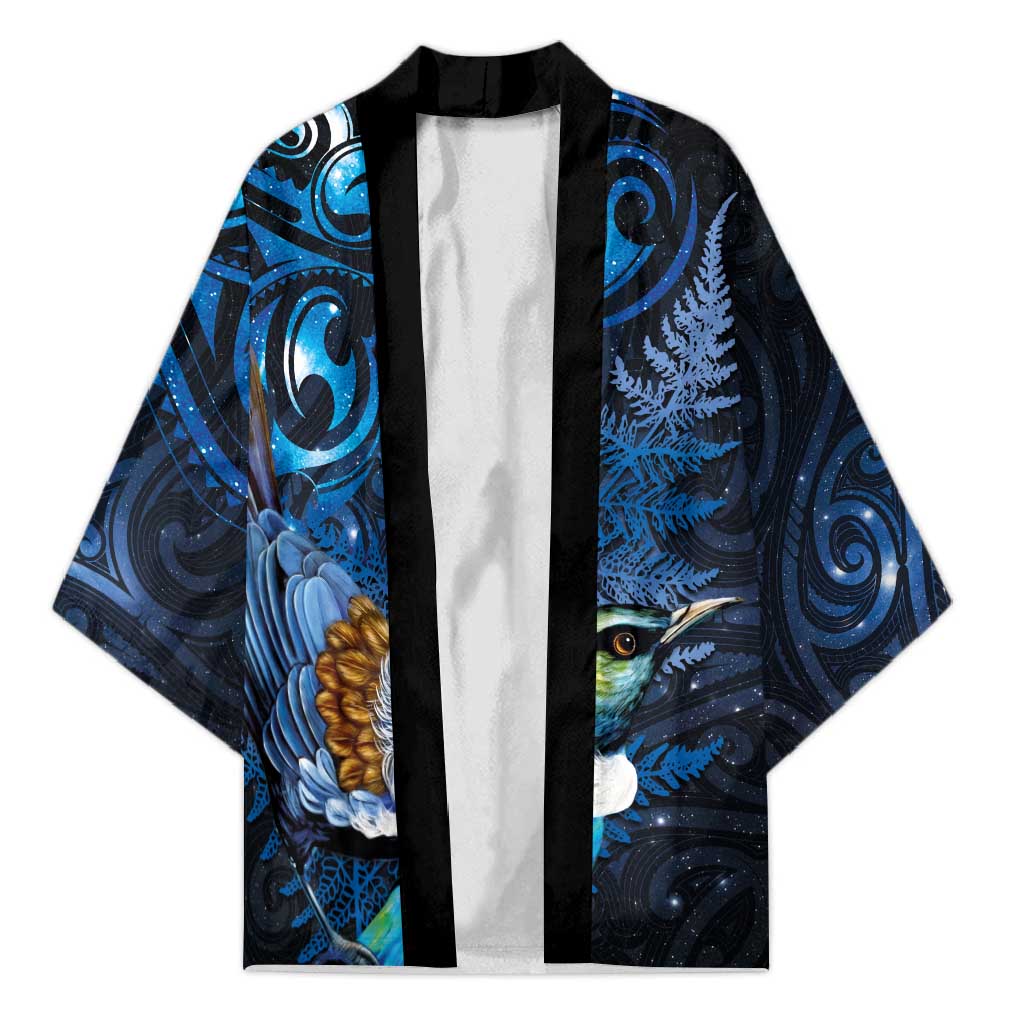 Aotearoa Matariki Kimono Maori Tribal with Silver Fern and Tui Bird Galaxy Style - Polynesian Pride