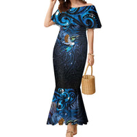 Aotearoa Matariki Mermaid Dress Maori Tribal with Silver Fern and Tui Bird Galaxy Style - Polynesian Pride