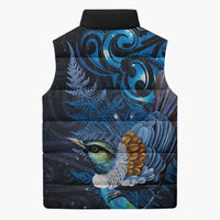 Aotearoa Matariki Sleeveless Puffer Jacket Maori Tribal with Silver Fern and Tui Bird Galaxy Style - Polynesian Pride