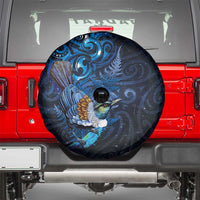 Aotearoa Matariki Spare Tire Cover Maori Tribal with Silver Fern and Tui Bird Galaxy Style - Polynesian Pride