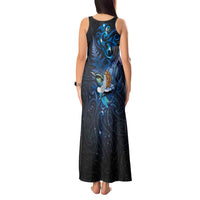 Aotearoa Matariki Tank Maxi Dress Maori Tribal with Silver Fern and Tui Bird Galaxy Style - Polynesian Pride