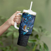 Aotearoa Matariki Tumbler With Handle Maori Tribal with Silver Fern and Tui Bird Galaxy Style - Polynesian Pride
