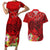 Personalised Hawaii Valentine Day Couples Matching Short Sleeve Bodycon Dress and Hawaiian Shirt Couple Love Heart mix Hibiscus and Polynesian Tattoo LT03 Red - Polynesian Pride