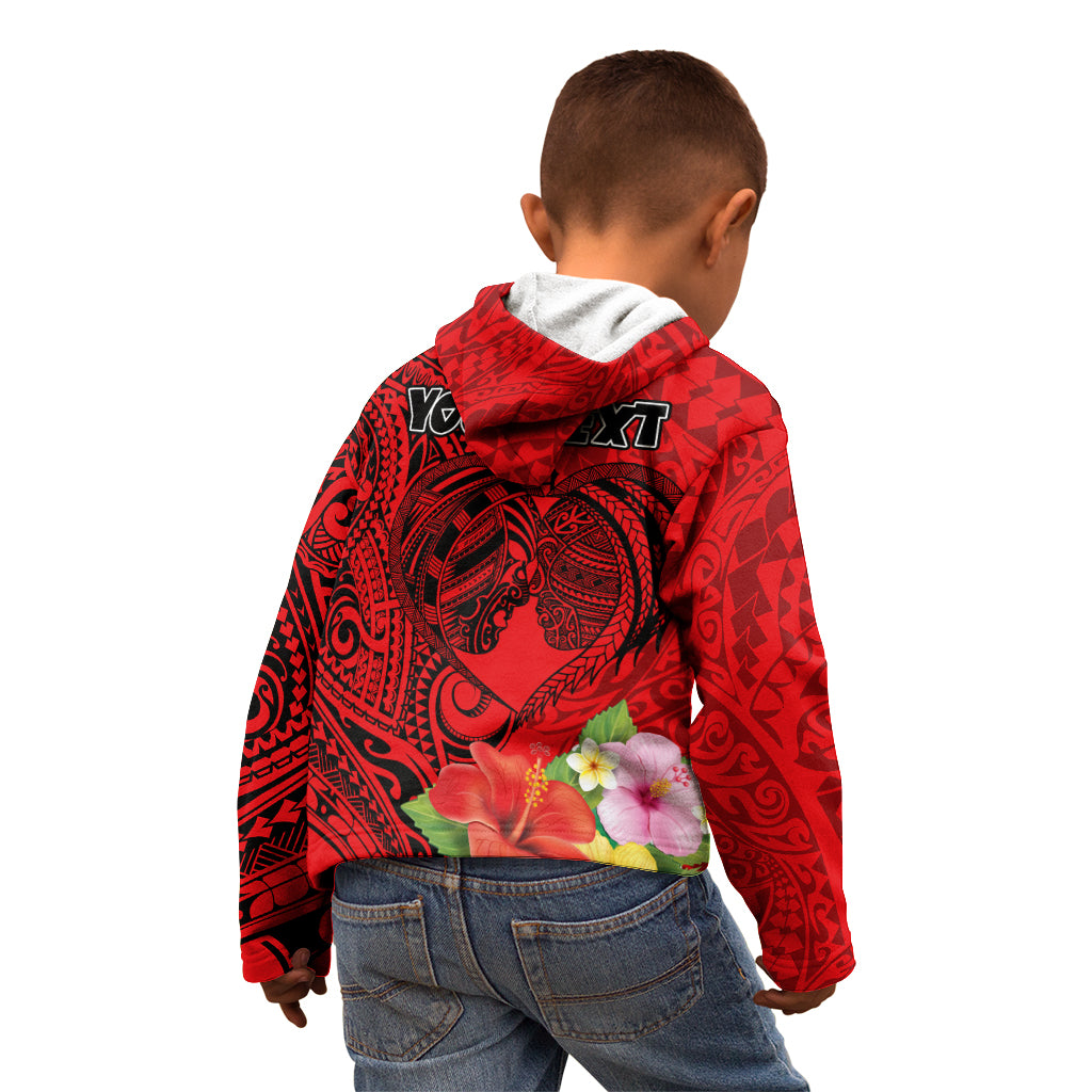 Personalised Hawaii Valentine Day Kid Hoodie Couple Love Heart mix Hibiscus and Polynesian Tattoo LT03 - Polynesian Pride
