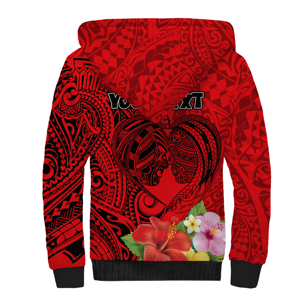 Personalised Hawaii Valentine Day Sherpa Hoodie Couple Love Heart mix Hibiscus and Polynesian Tattoo LT03 - Polynesian Pride